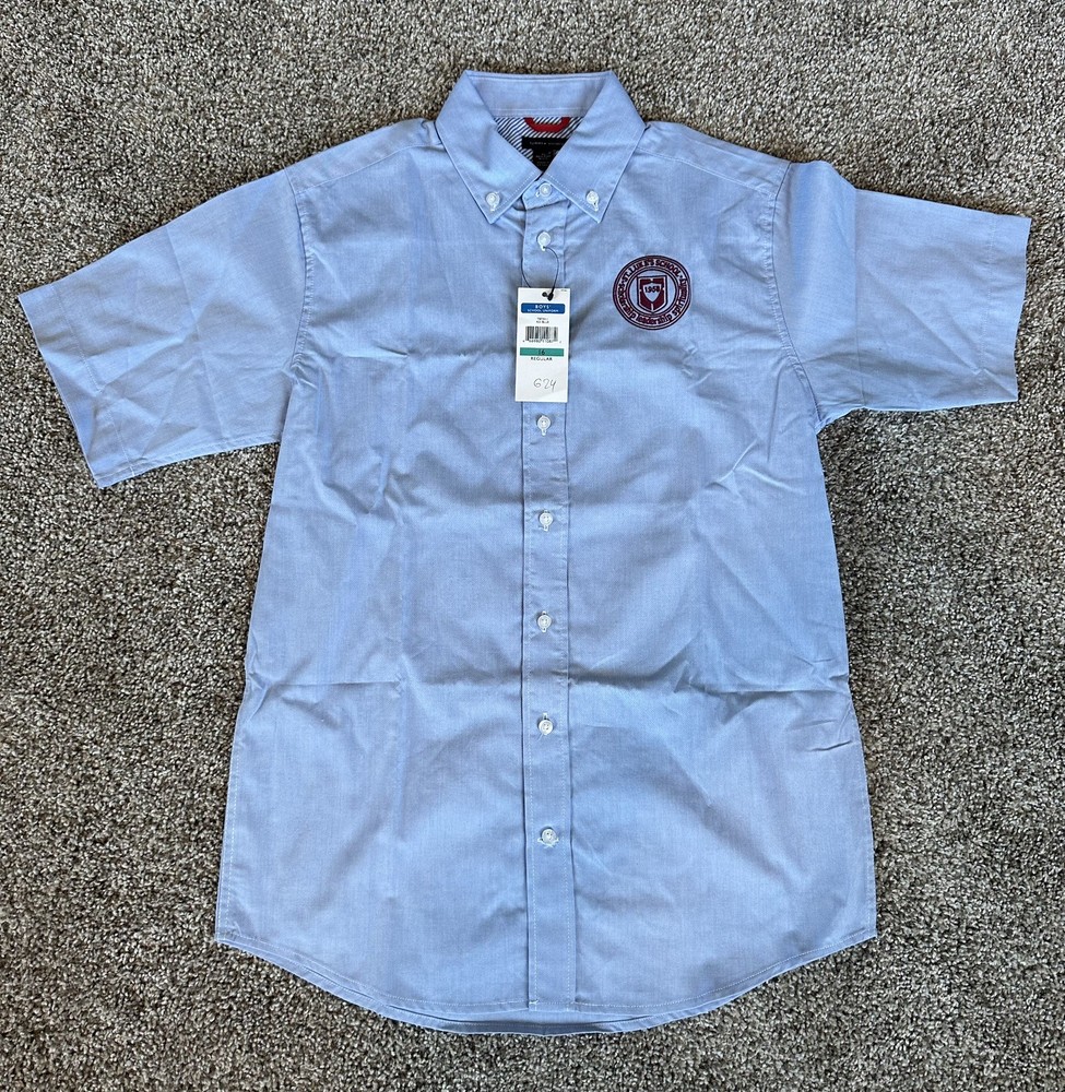 NWT Tommy Hilfiger Blue SS Button Up School Uniform Shirt St. Luke’s School