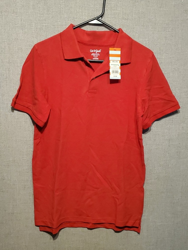 Boys Short Sleeve Pique Uniform Polo Shirt Cat & Jack Red XXL (18) New With Tags