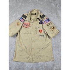 Boy Scouts of America Shirt Kids Youth L Khaki Tan Patches BSA Poly Cotton