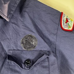 BSA Cub Scouts Button Up Shirt Youth Medium Blue Short Sleeve Patches Stained