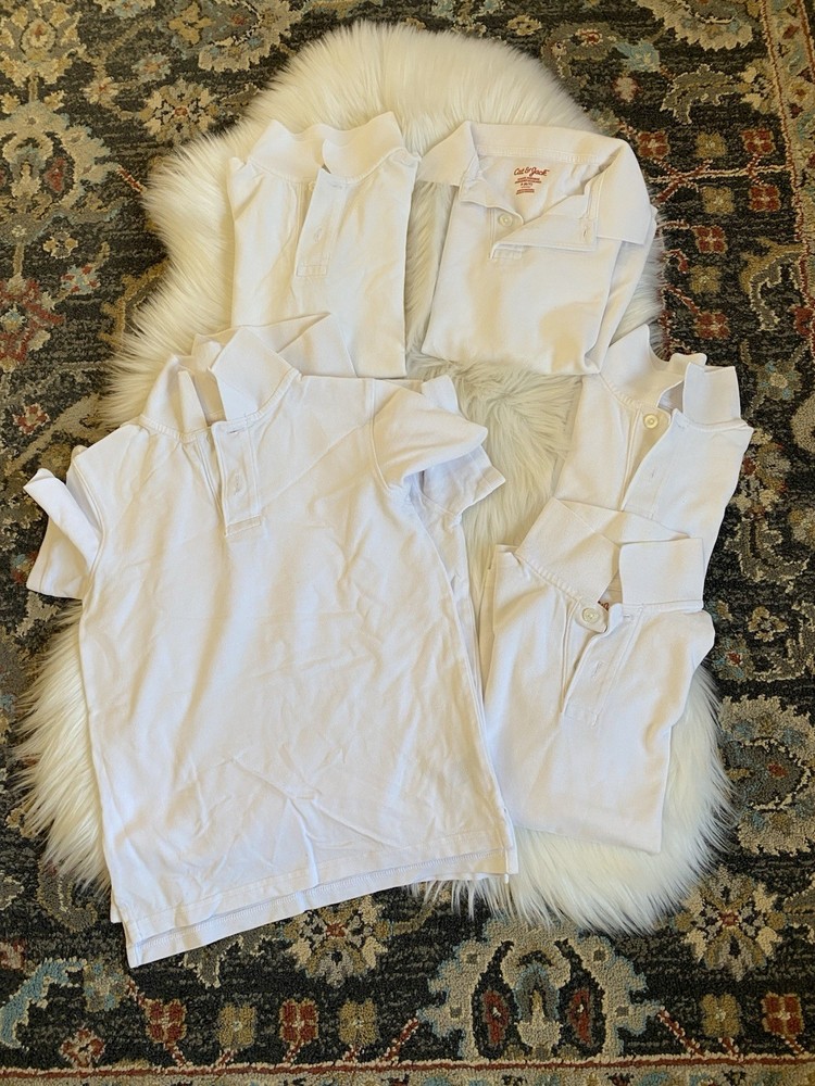 Lot of 6 Boys Size Small 6/7 Cat & Jack White Polo Shirt School Uniform