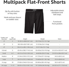 Amazon Essentials Boys’ Uniform Flat-Front Short 2Pk, Adjustable Waist, Gray 12H