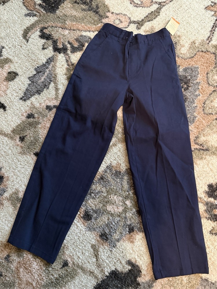 French Toast Boys Uniform Pants Navy Twill Cotton Blend 12 Husky Elastic Waist