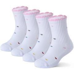 Ruffle Ankle Crew Socks School Uniform 8-11 Years 4 Pairs White With Hearts