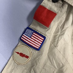 Boy Scouts Of America Shirt Youth Large Khaki Uniform Short Sleeve Patches USA