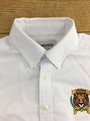 Lands End Boys Shirt Size 12 White Short Sleeve Polo Unidos Dual Language School
