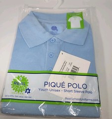 Real School Uniforms Pique Polo Shirt Unisex Short Sleeve Lt Blue Youth L 12/14