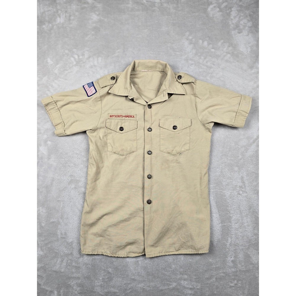 Boy Scouts of America Shirt Kids M Tan Short Sleeve Patches Pockets Gorpcore
