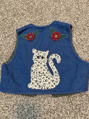 Vintage Kid’s Denim Homemade Vest Cat Birdhouse Appliqué Homemade Adorable 8/10