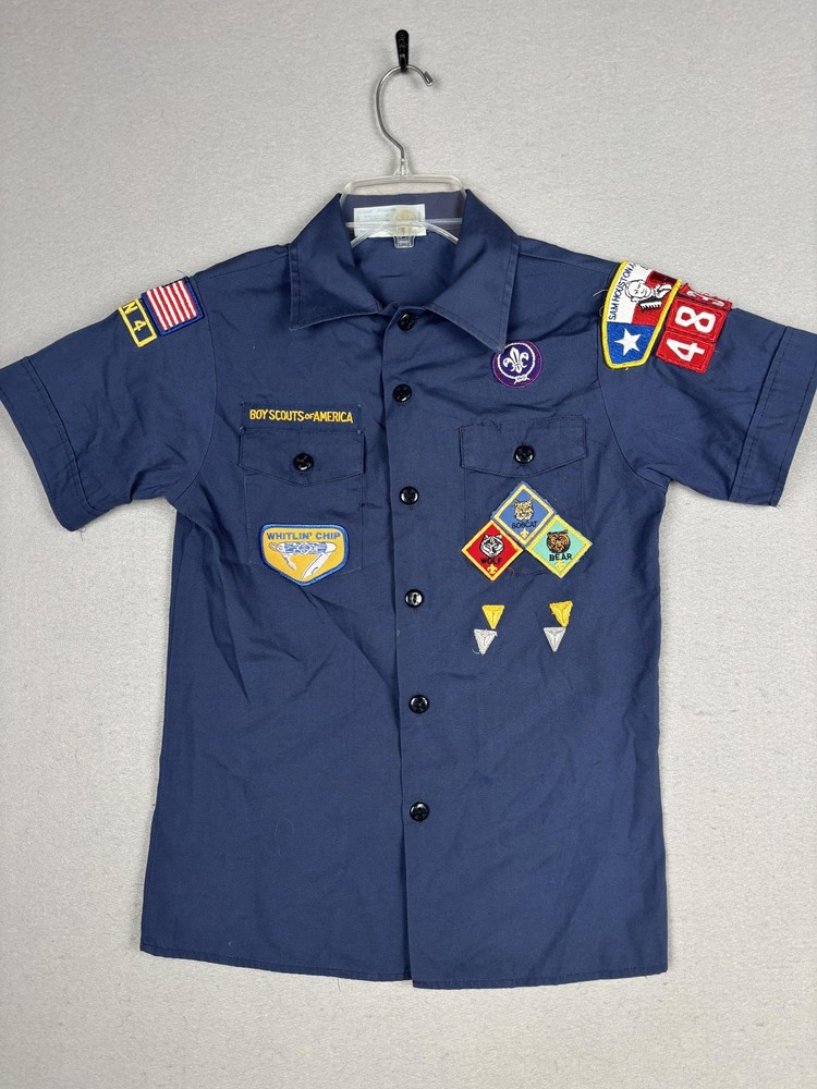 Boy Scouts Of America Shirt Boys 10-12 Blue Official Cub Scout Uniform Patches