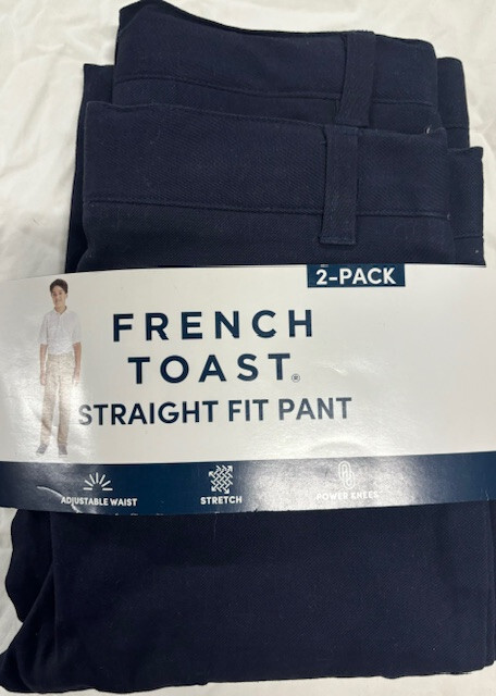 French Toast Boys Uniform Straight Fit Adjustable Waist Pants 2 PK(NAVY 6)NWT