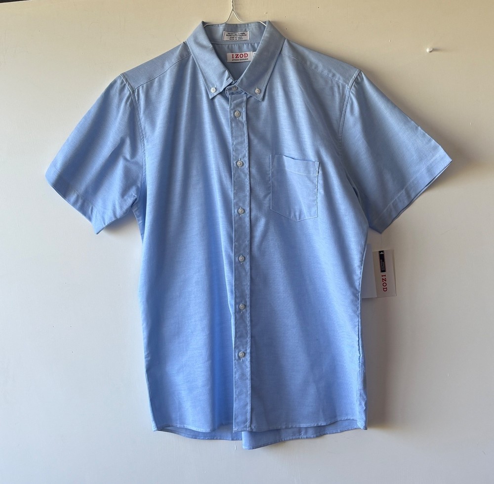 IZOD Young Men’s Short Sleeve Button-Down Oxford Shirt Uniform Size M 36-37 NWT