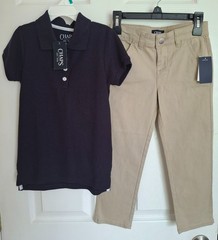 Girl’s School Uniform – Navy Blue Polo Shirt & Khaki Long Pants – Size 6