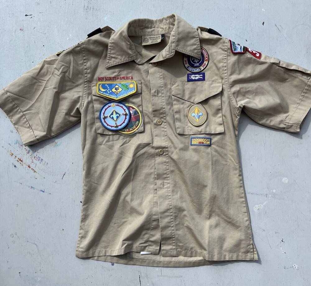 Kid’s Boy Scouts of America Shirt Beige Uniform Official M Chief Outdoors Camp