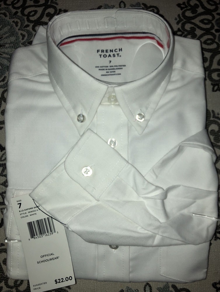 French Toast White Long Sleeve Oxford Button Down Uniform Shirt Size 7
