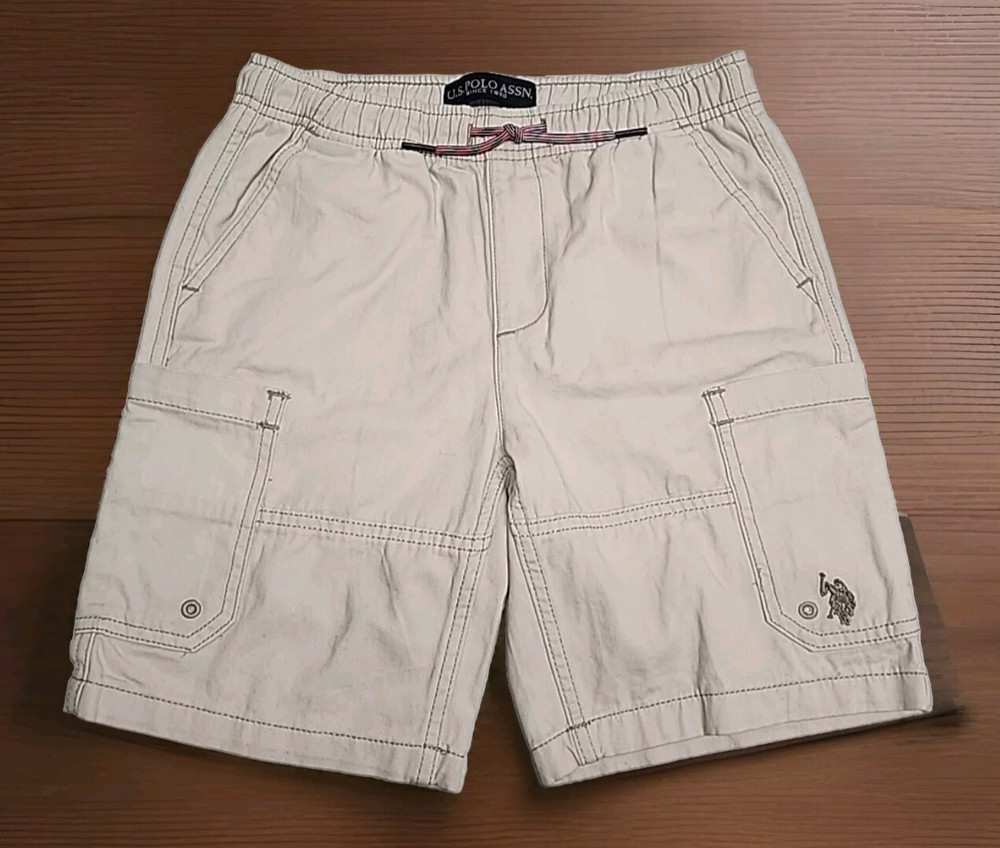 Kids Shorts US Polo Assn Size 10/12 Flat Front Cotton Light Beige