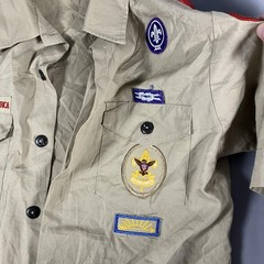 Boy Scouts Of America Shirt Youth Large Khaki Uniform Short Sleeve Patches USA