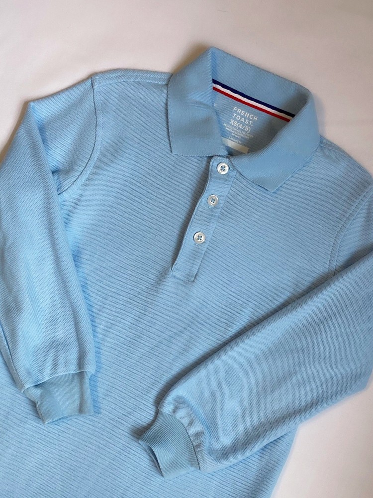 French Toast Uniform Long Sleeve Pique Polo Shirt, Light Blue, XS (4/5), Unisex