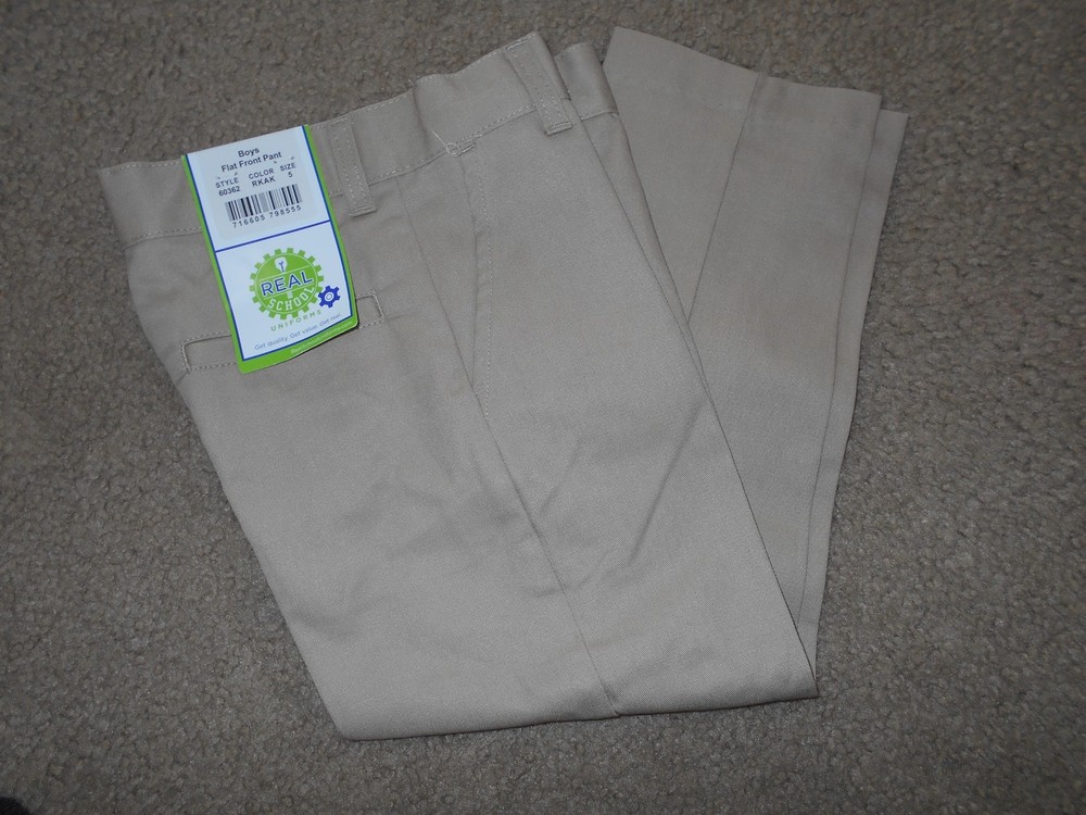 Real School Uniform Boys Khaki Pants Sz 5 Flat Front Pockets Adjustable Waist