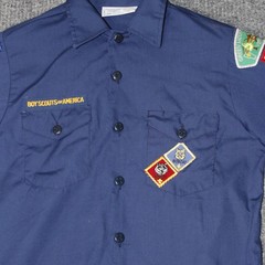 Vintage Boy Scouts of America Shirt Kids LG Blue Long Sleeve Uniform Patches