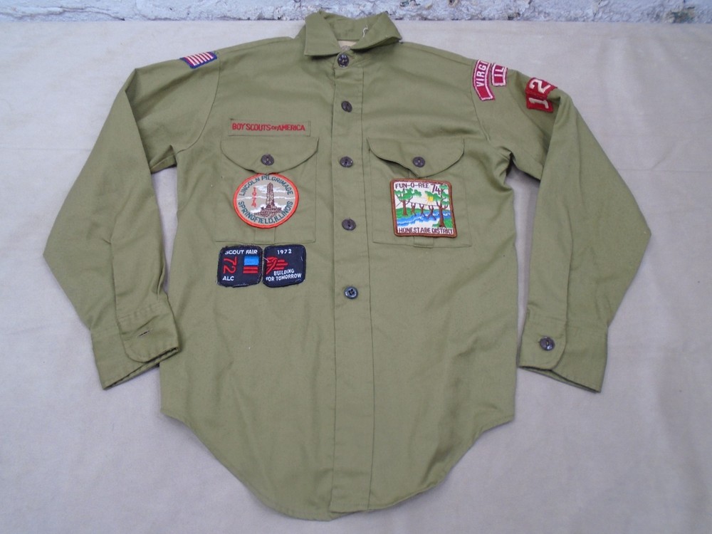Vintage Boy Scouts of America Shirt Youth 12.5 Olive Green Official Sanforized