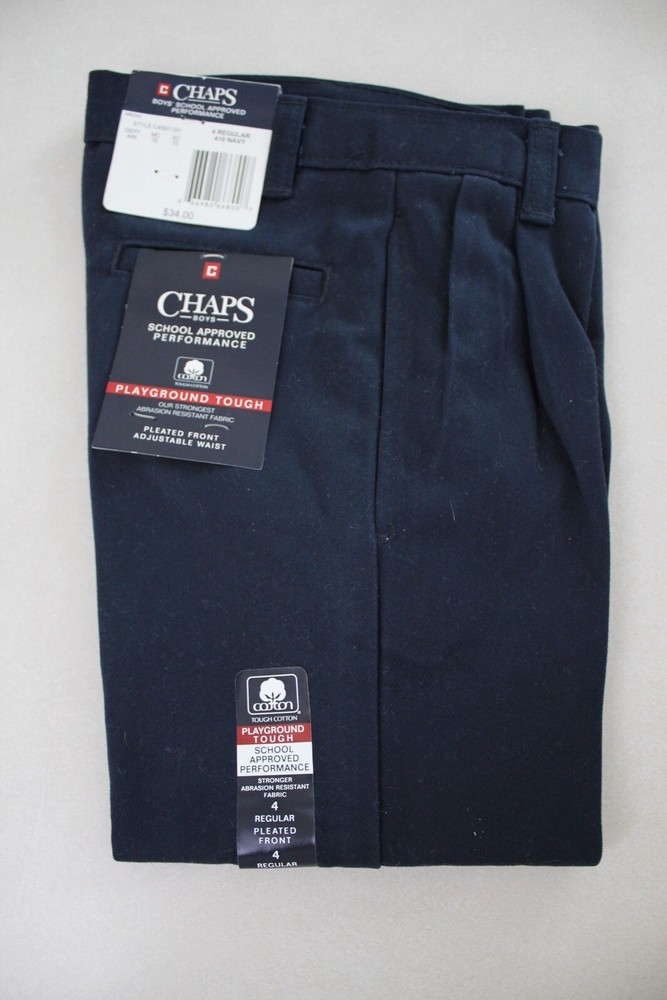 CHAPS Boys Playground Tough Pleated Front Navy Blue Pants Trousers size 4 New