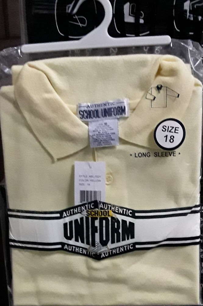 Authentic School Uniform Boys Long Sleeve Polo Shirt, Yellow Size 18
