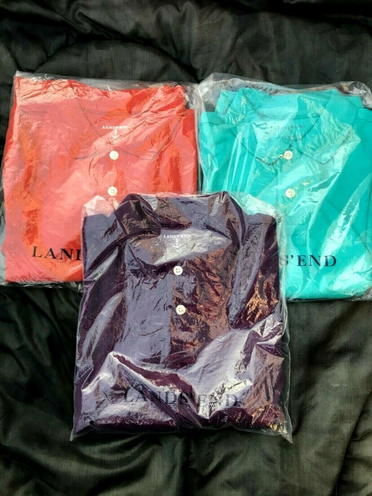 Lot 👕 NWT Lands’ End LONG SLEEVE Polo Interlock Boys Shirt New Size M 5 6