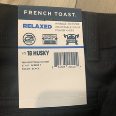 NWT Boy’s French Toast Adjustable Waist Relaxed Fit Twill Pants Black Size 18