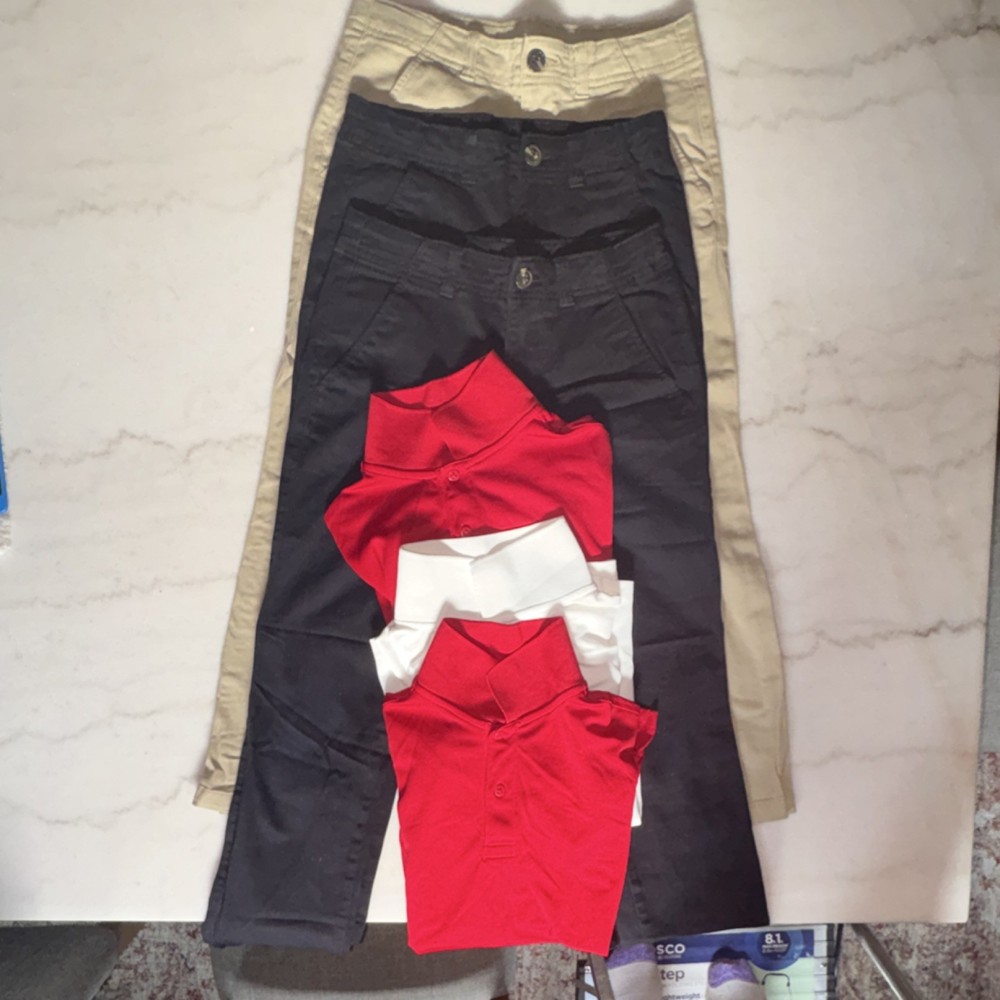 School Uniform Set: 6 Pieces: Short Sleeve Polo Shirts & Pants M 10/12