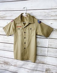 Boy Scouts Of America Boys Shirt Sz L Khaki Collared Button Up Pockets Official