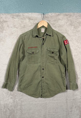 Vintage Boy Scouts of America Shirt Olive Green Sanforized Long Sleeve Youth