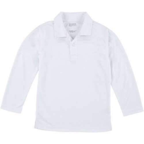 George Polo Shirt Boys White Long Sleeve Collared Performance School Uniform XL