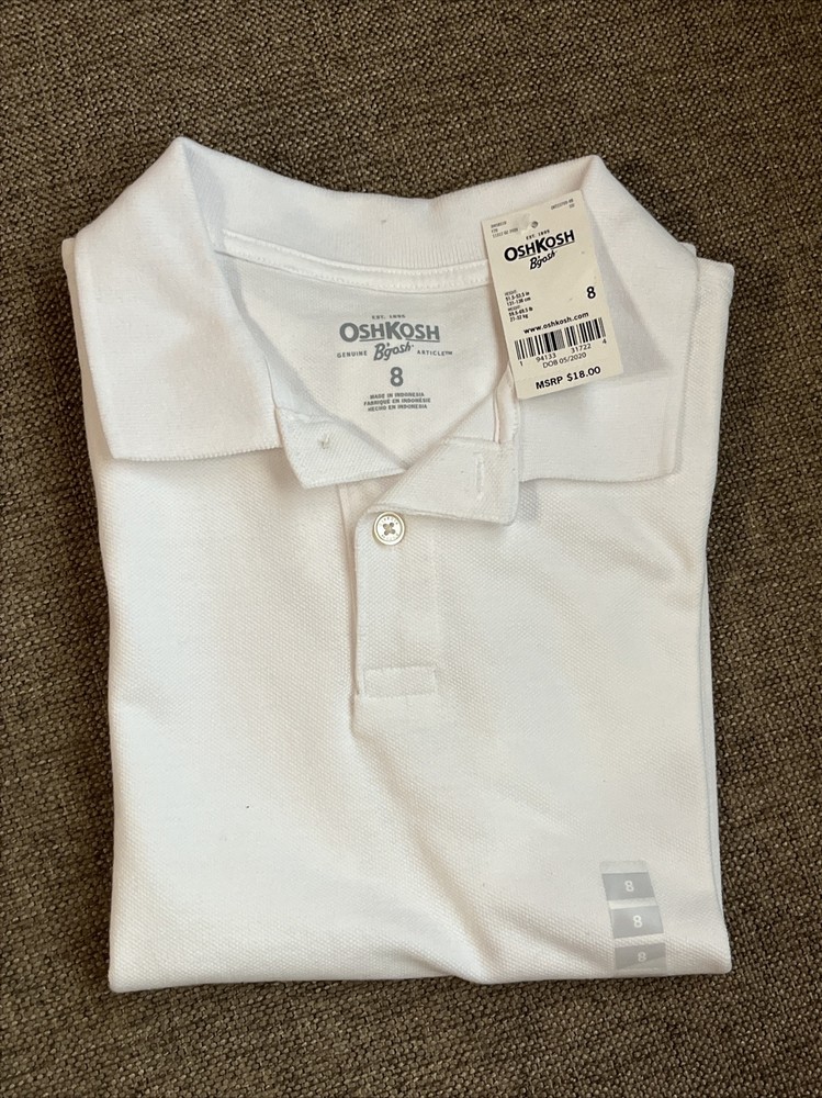 NEW Oshkosh Boys Size 8 School Uniform Polo Style Shirt Short Sleeve White