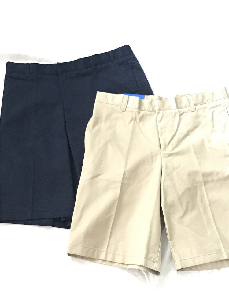 French Toast Uniform Khaki Navy Boys Flat Front Short Size 16 Husky Adjustable