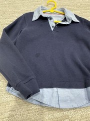 French Toast School Uniform Unisex Long Sleeve Collar Shirt Navy blue XS 4/5
