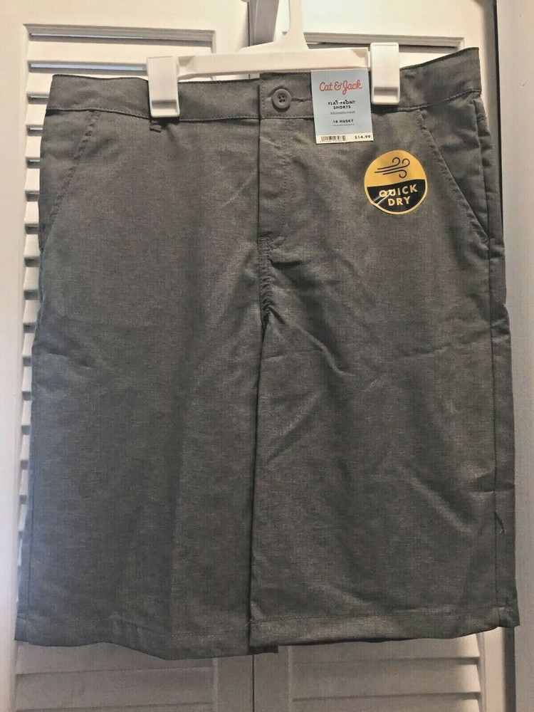 Cat & Jack Boys / Unisex Flat Front Shorts Adjustable Waist Gray Size 16 Husky