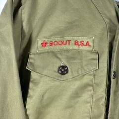 Boy Scouts of America Uniform Shirt Long Youth Large Green Collarless VTG Damage