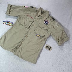 Boy Scouts Of America Shirt Youth Medium Beige Uniform Patches 100 Years 2010