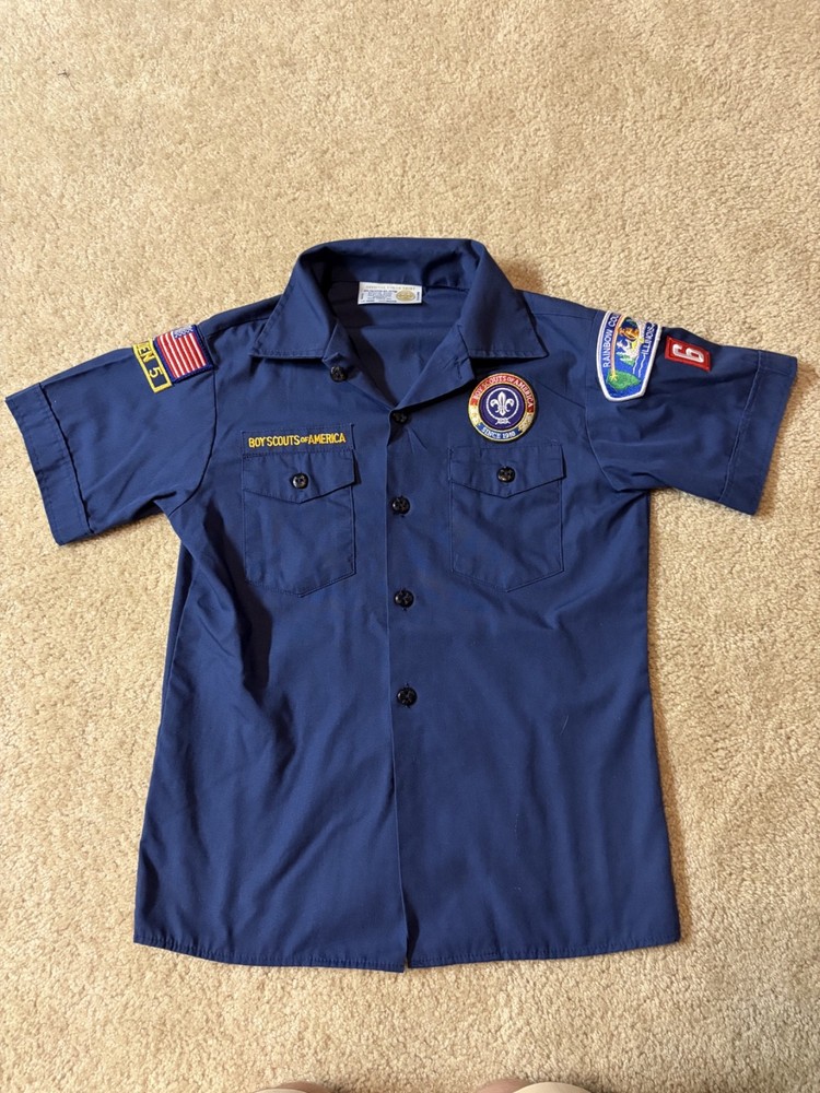 Boy Scouts of America Shirt Kids Youth Medium Blue Patches USA Made Button Up