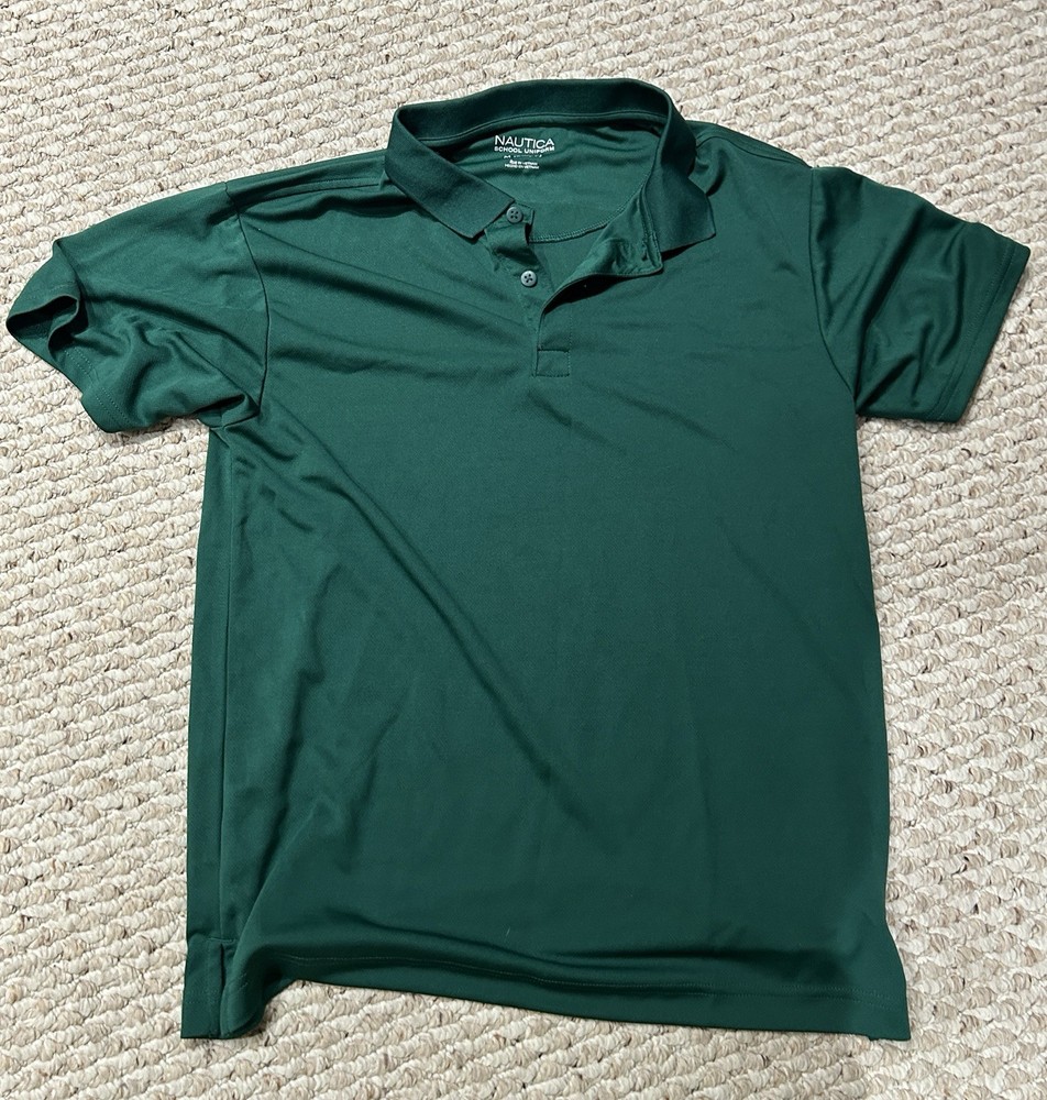 Nautica Young Men / Boys M 36/37 School Uni 2-Button Polo Shirt Hunter Green