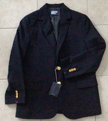 New Lands’ End Boys Husky Size 10 School Hopsack Blazer Deep Navy $93.