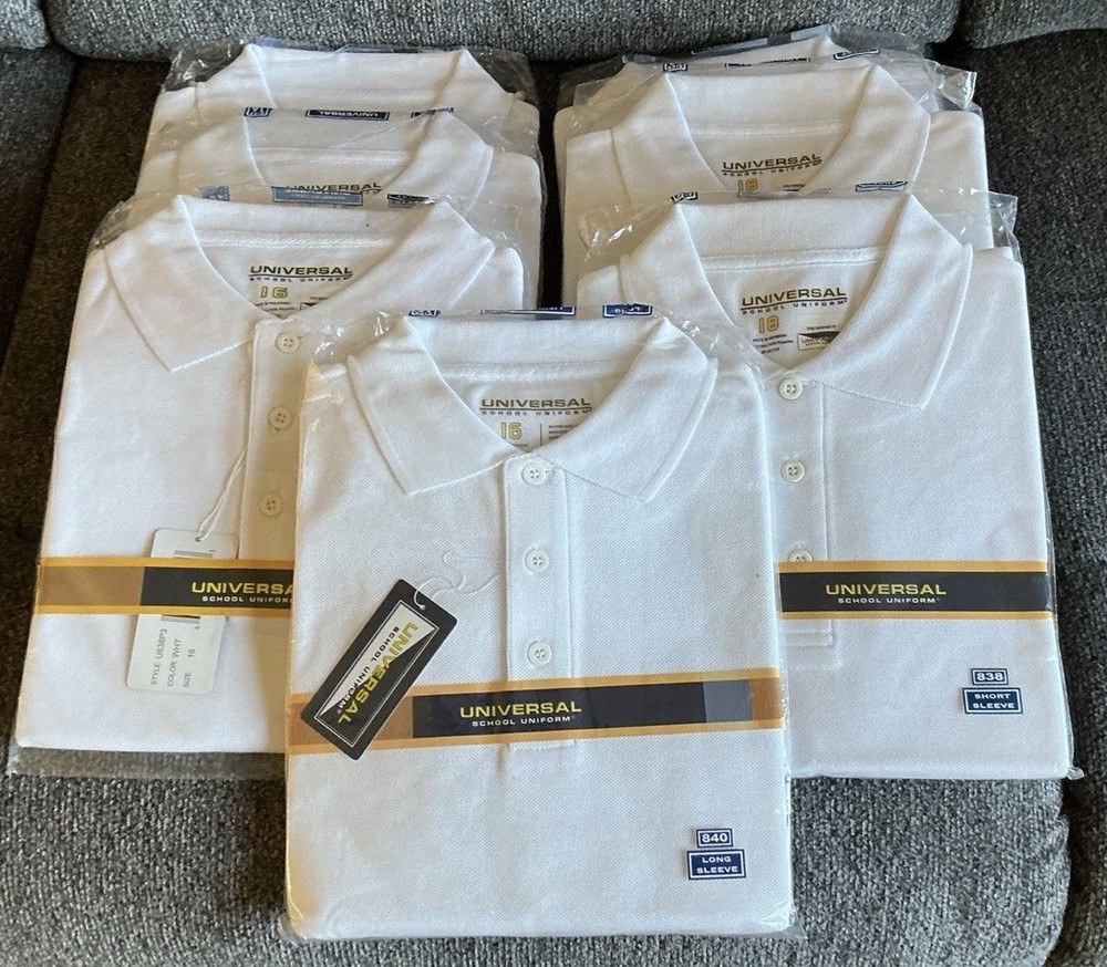 Universal School Uniform ~ 7 White Shirts ~ Sizes 16 & 18 ~ Short & Long Sleeve