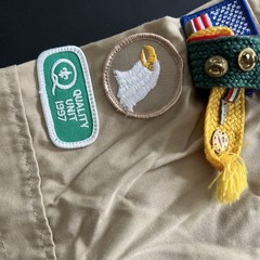VTG BSA Boys Youth LG Uniform Shirt Tan East Texas. Patches, Pins