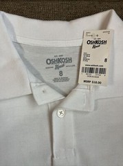 NEW Oshkosh Boys Size 8 School Uniform Polo Style Shirt Short Sleeve White
