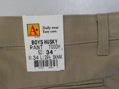 Boys A+ Khaki Pleated Front Uniform Pants Husky Sizes 27in. – 36in.