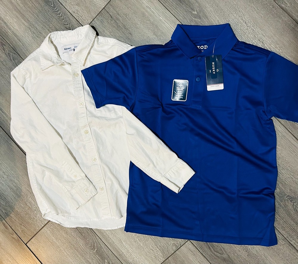 LOT 2 Izod Polo blue/Old Navy LS Shirt Boys Medium 10/12 Husky school Uniform