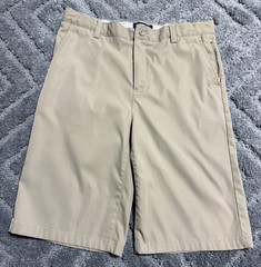 Lands End School Uniform Flat Front Zip Pocket Khaki Adj Waist Shorts Boys 14-15