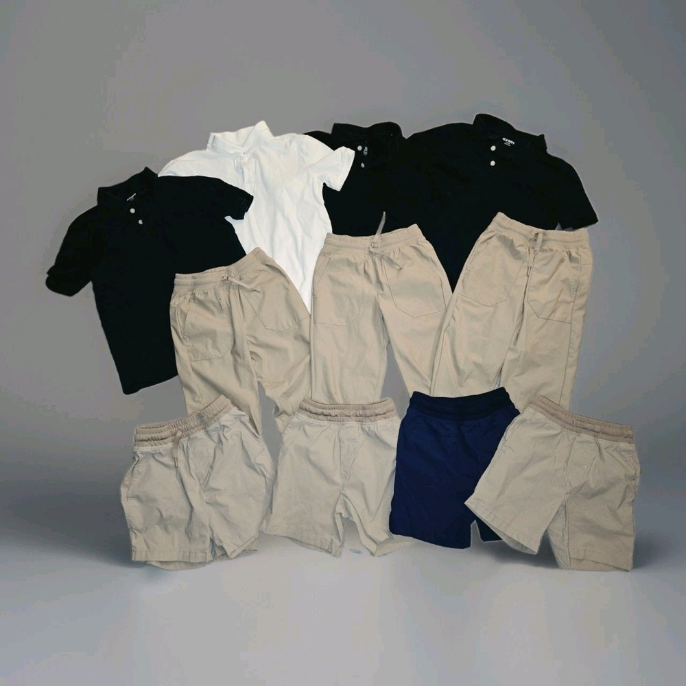 Boys School Uniform Lot of Small 3-pants, Small 4-shorts, Large 4-Polo Shirts.