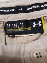 UNDER ARMOUR Boys youth 14 Beige Pants Button/zip Uniform Zip Side Pocket 27″ In